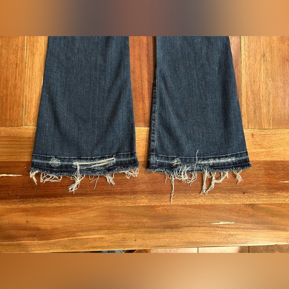 American Eagle Highest Rise Flare Jeans 0 Raw Hem Stretch 70s Boho Festival - Picture 5 of 10